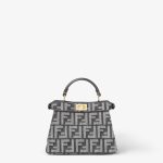 FENDI Peekaboo ISeeU Petite Dark blue denim-effect FF jacquard bag